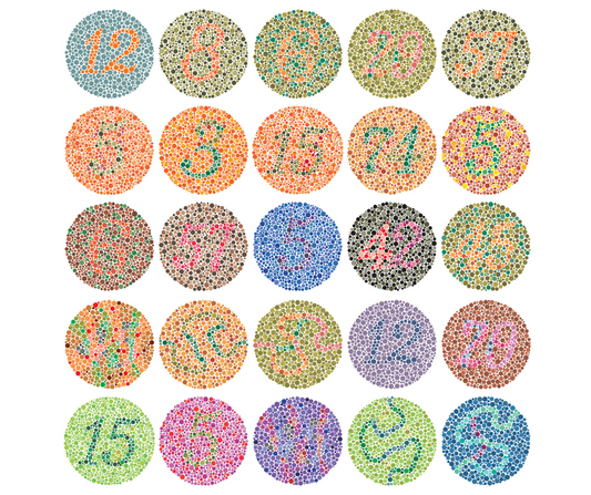 Grid of Ishihara colour blindness test plates