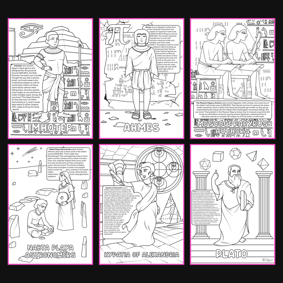 Brilliant Minds Colouring In Series cover: Ancient Egyptian Pioneers, all six printable A4 pages