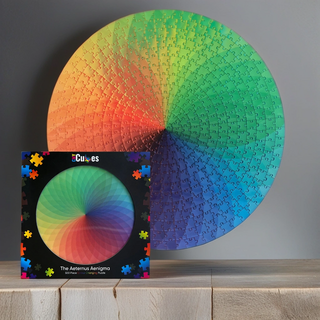The Aeternus Aenigma translucent colour puzzle on a plain background