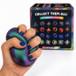 PolySquish Discovery Series 2 box showing all 24 collectible shapes, held with a marbled purple and teal squishy toy