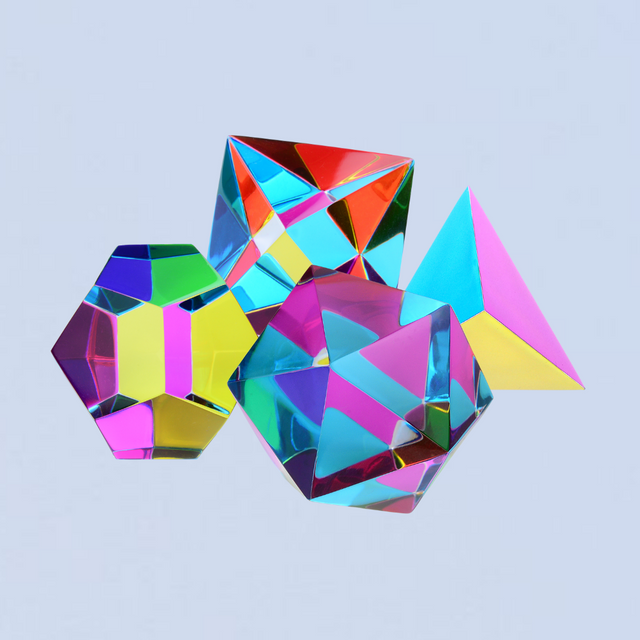 The Poly Pack, a set of translucent CMY polyhedrons